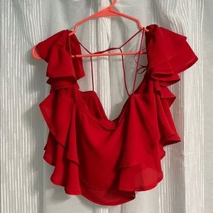 Red off shoulder crop top